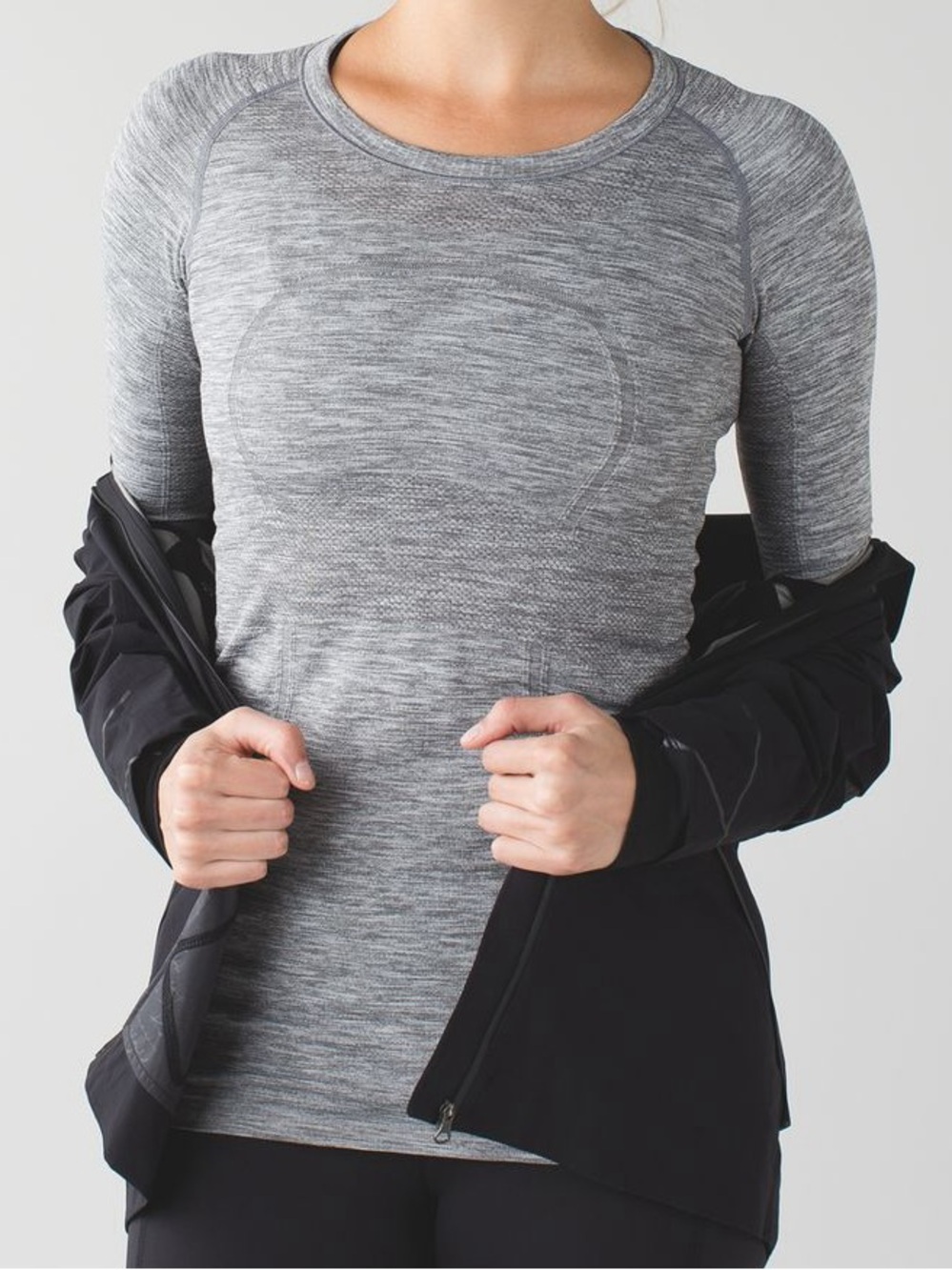 Lululemon Swiftly Tech Long Sleeve Crew
Heathered Gray Seamless Gym Run.  24
